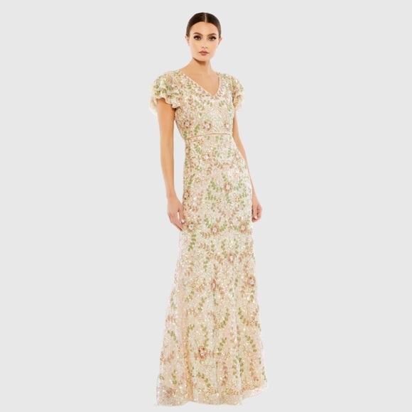Mac Duggal 10772 NWT Embellished Ruffled Cap Sleeve V Neck Gown - Picture 1 of 14